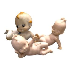 Vintage Porcelain Kewpie Baby Figurine Set Of 3 Hand-Painted Ceramic Lot Antique
